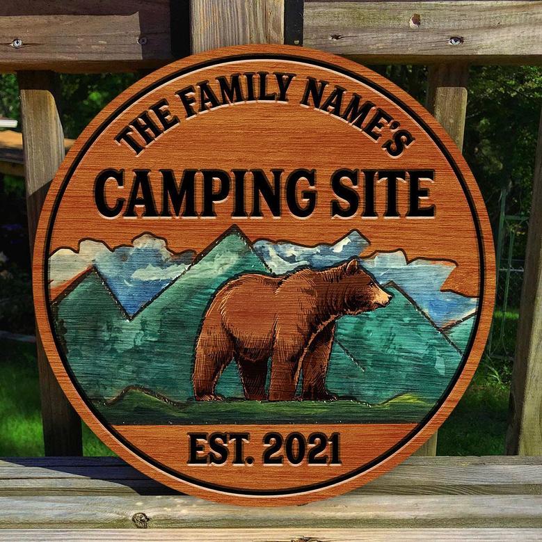 Welcome To The Camping Site Custom Round Wood Sign