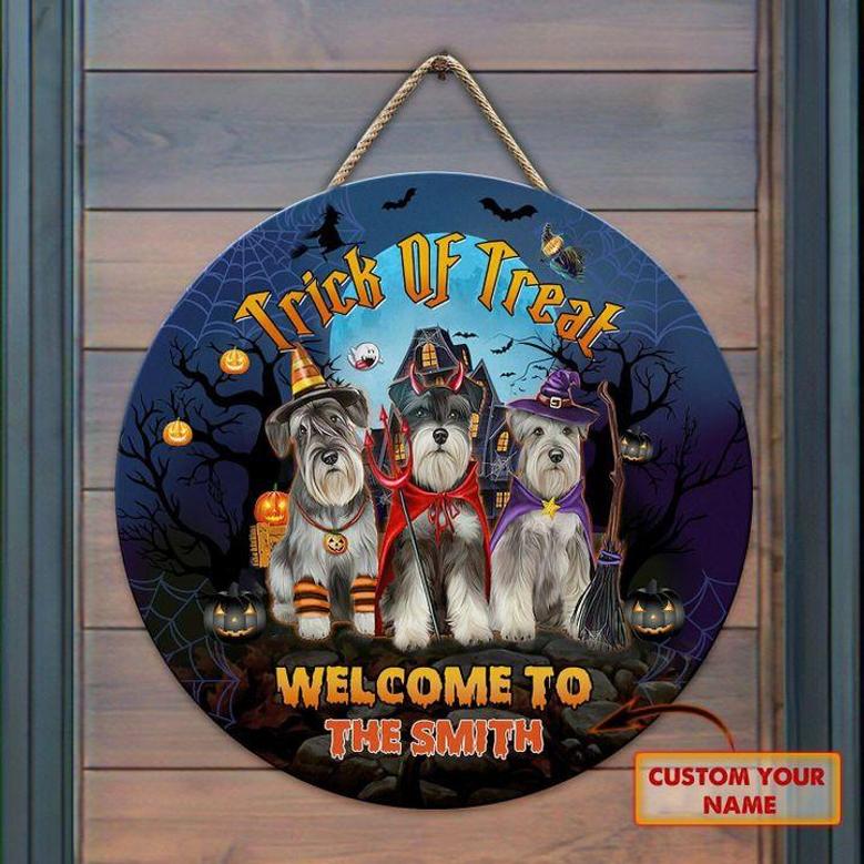 Welcome Trick Or Treat Yorkshire Terriers Dog Custom Round Wood Sign