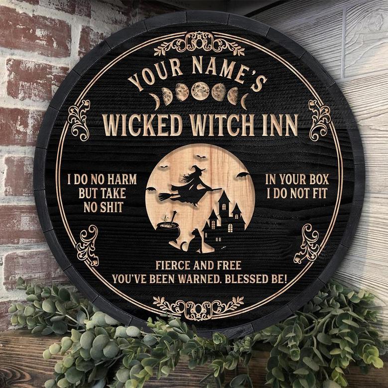 Wicked Witch Inn Black Custom Round Wood Sign