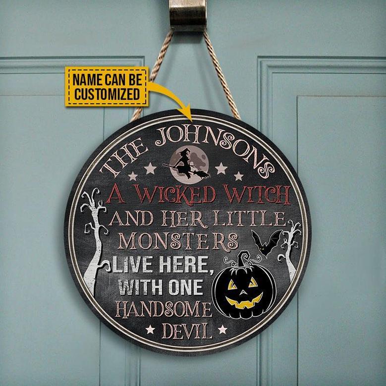 Wicked Witch Monsters And Devil Custom Round Wood Sign