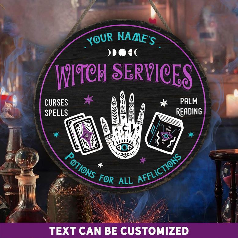 Witch Services Curses Spells Palm Reading Custom Round Wood Sign