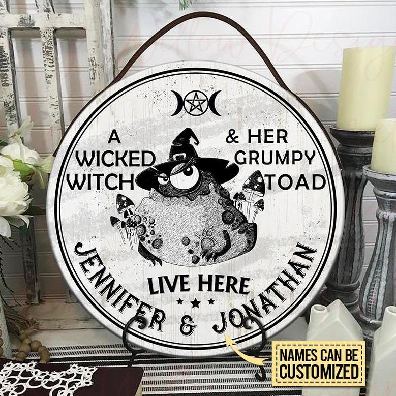 Witch Wicked Witch Live Here White Custom Round Wood Sign