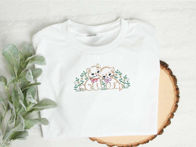 Cat Embroidered Sweatshirt, Cottagecore Sweatshirt, Gift For Cat Lover