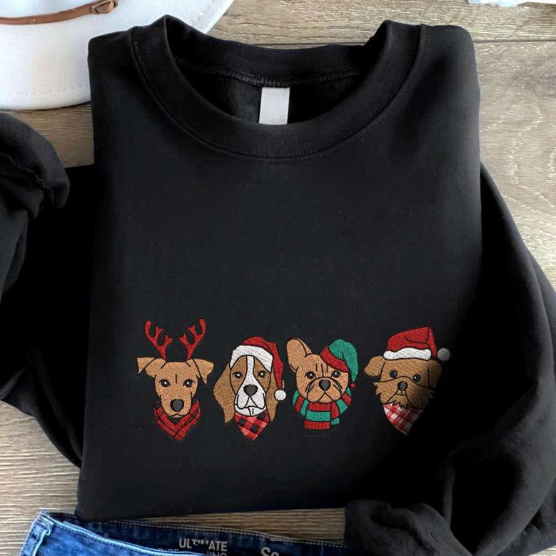 Christmas Dog Face Embroidered Sweatshirt, Best Gift For Pet Lovers