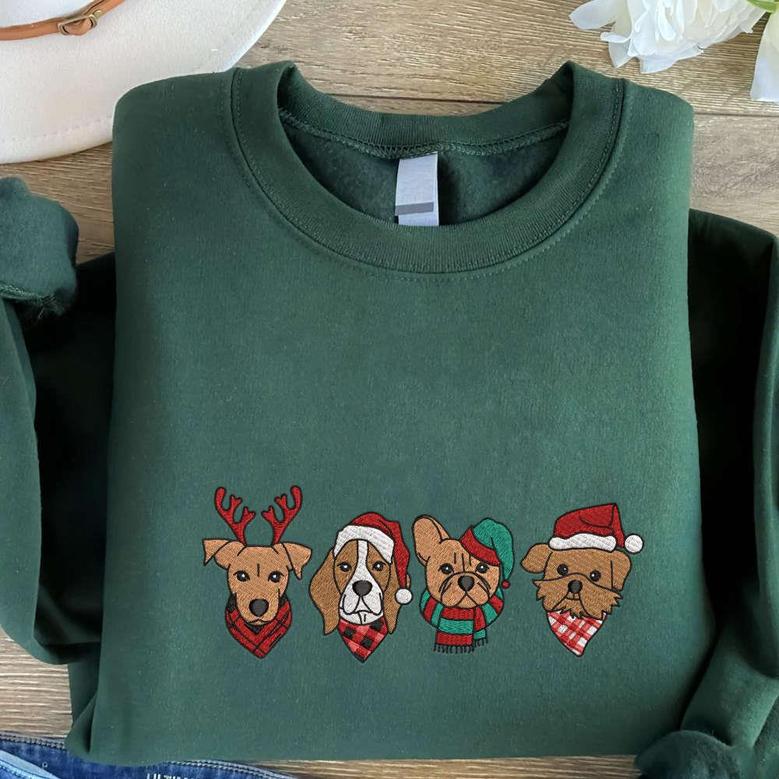 Christmas Dog Face Embroidered Sweatshirt, Best Gift For Pet Lovers