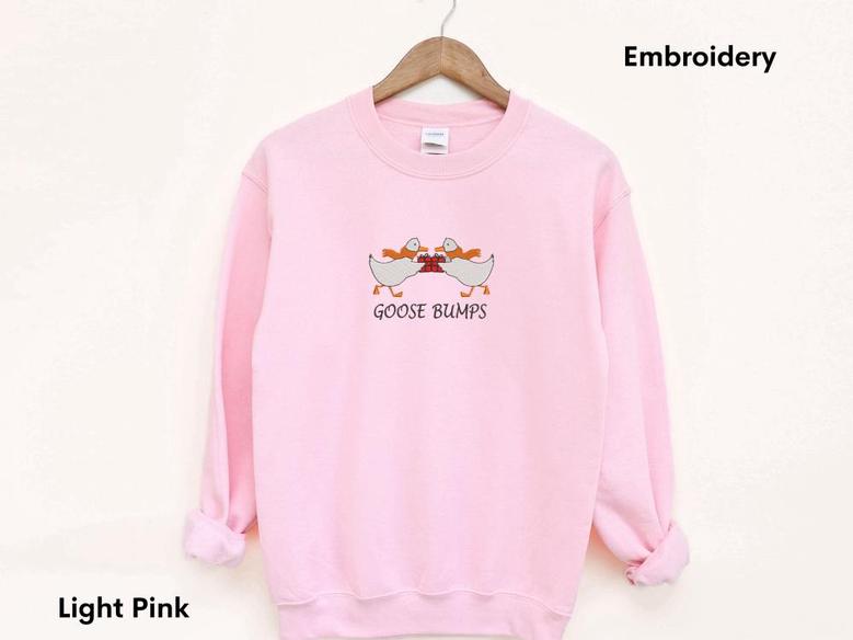 Christmas Goose Bumps Embroidery Sweatshirt, Goose Bumps Sweatshirts For Family