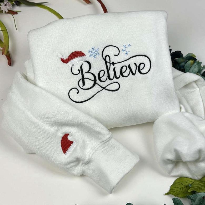 Christmas Sweatshirt Embroidered, Believe Santa Sweatshirts, Gift For Christmas