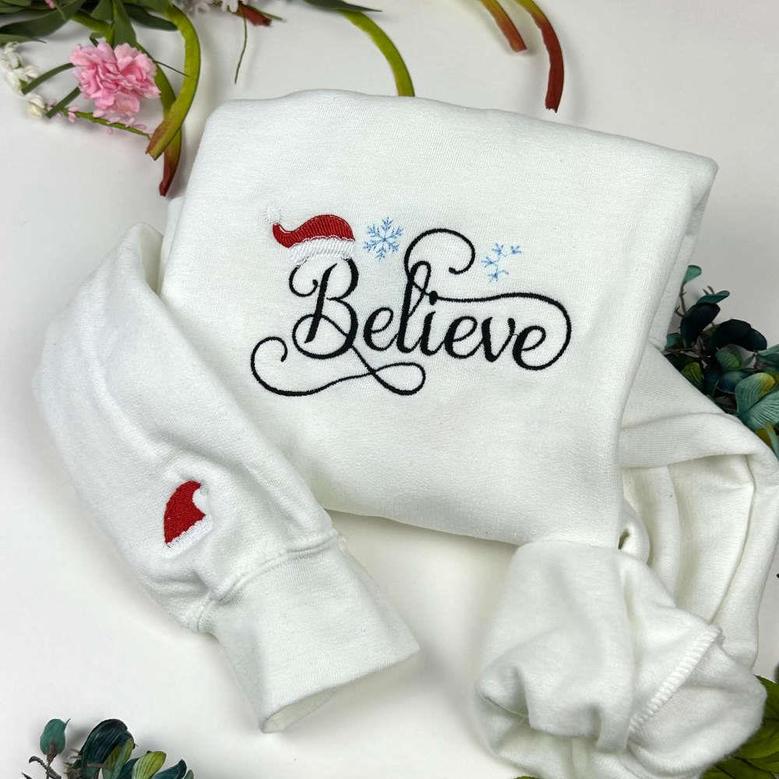 Christmas Sweatshirt Embroidered, Believe Santa Sweatshirts, Gift For Christmas