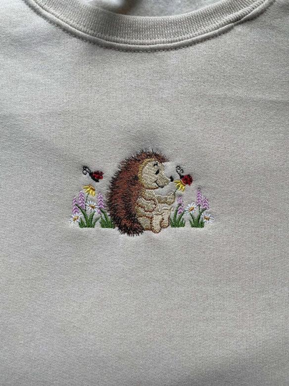 Cute Hedgehog with Flowers and Ladybugs Embroidered Sweatshirt For Family
