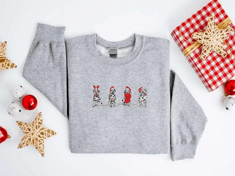 Embroidered Christmas Dog Sweatshirt, Embroidered Dalmatian Dog Sweater For Dog Lover