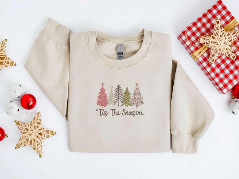 Embroidered Christmas Tree Sweatshirt, Tis The Season Sweatshirt For Family
