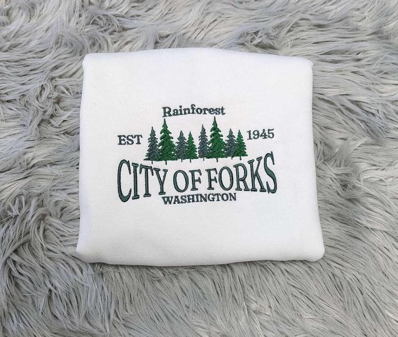 Embroidered City Of Forks Sweatshirt, Christmas Embroidered Sweatshirt For Family