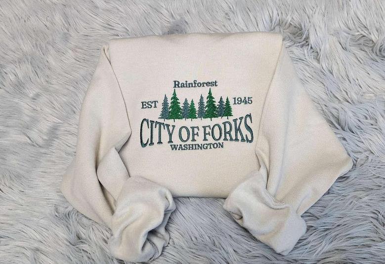 Embroidered City Of Forks Sweatshirt, Christmas Embroidered Sweatshirt For Family