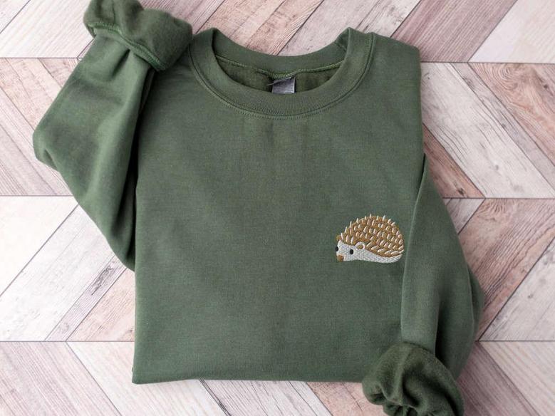 Embroidered Hedgehog Sweatshirt, Hedgehog Sweatshirt, Cottagecore Sweatshirt For Women