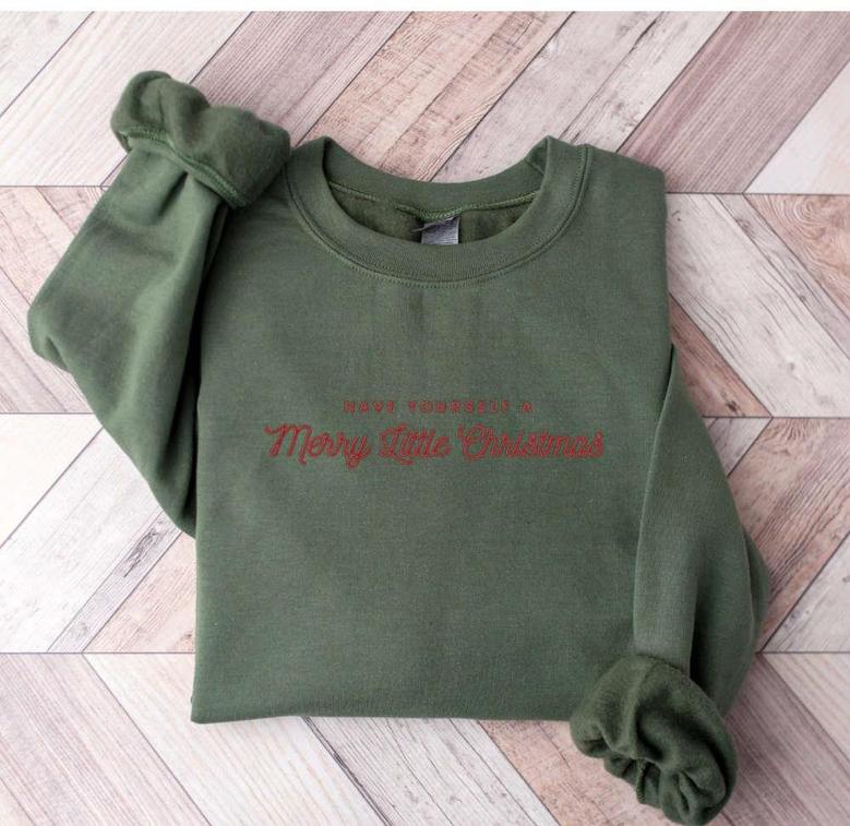 Embroidered Merry Christmas Sweatshirt, Merry And Bright Christmas Sweater For Family