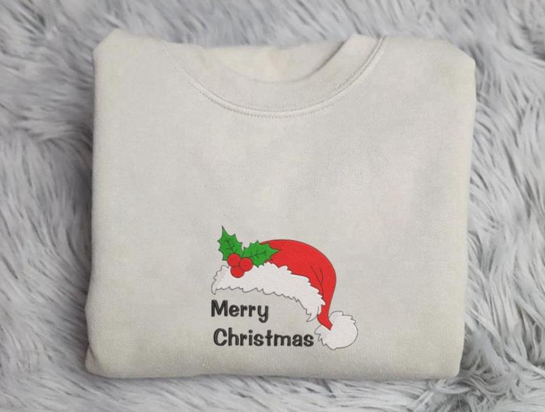 Embroidery Christmas Sweatshirt, Merry Christmas Sweatshirt, Gift For Christmas