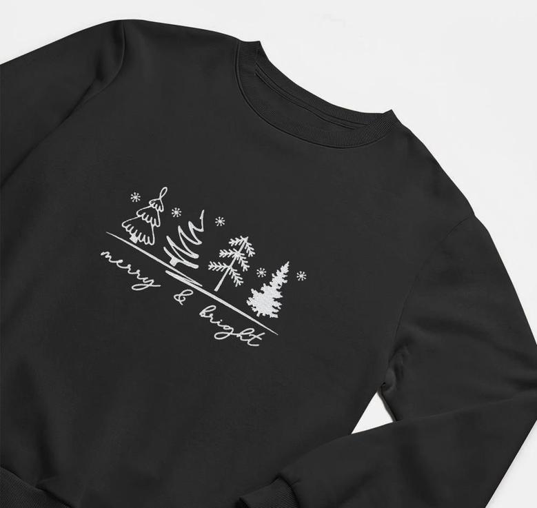Merry & Bright Christmas Trees Sweatshirt, Christmas Sweatshirt For Womens