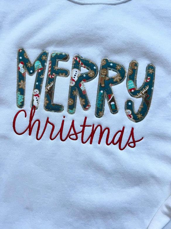 Merry Christmas Applique Sweatshirt, Embroidered Christmas Sweatshirt For Holidays