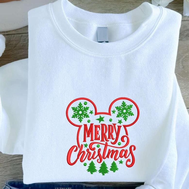 Merry Christmas Embroidered Sweatshirt, Christmas Embroidery Crewneck For Family