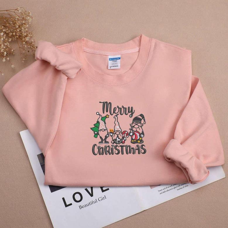 Merry Christmas Embroidered Sweatshirt, Christmas Santa Gift For Family