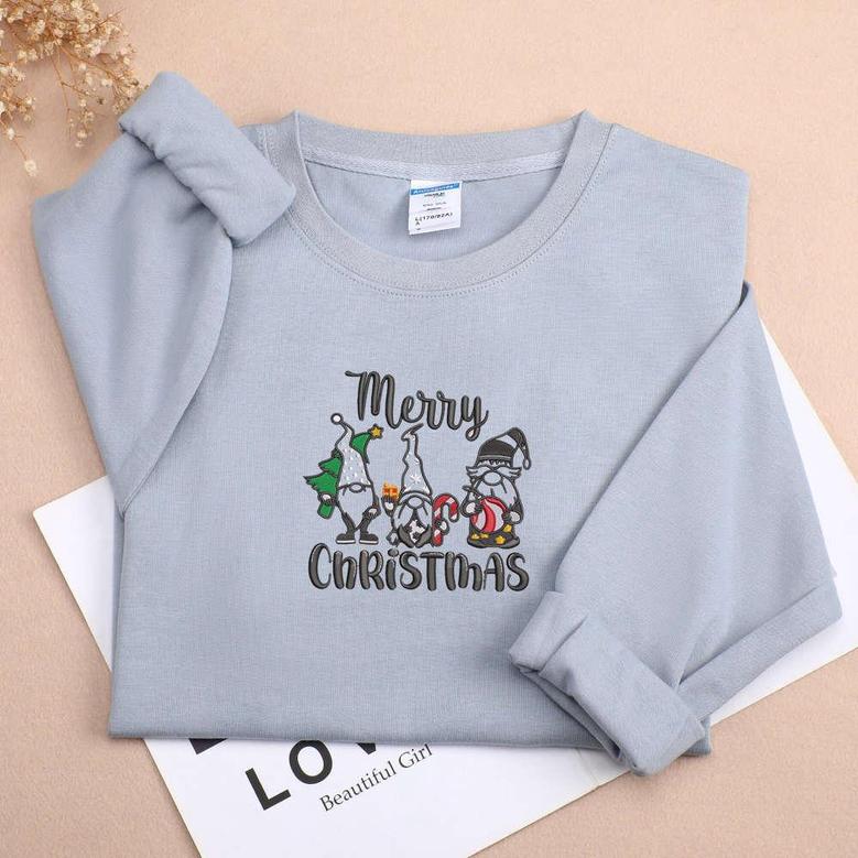 Merry Christmas Embroidered Sweatshirt, Christmas Santa Gift For Family