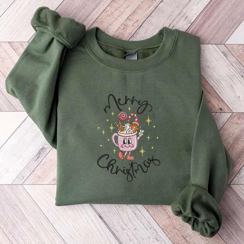 Merry Christmas Latte Embroidery Sweatshirt, Best Gift For Men And Women
