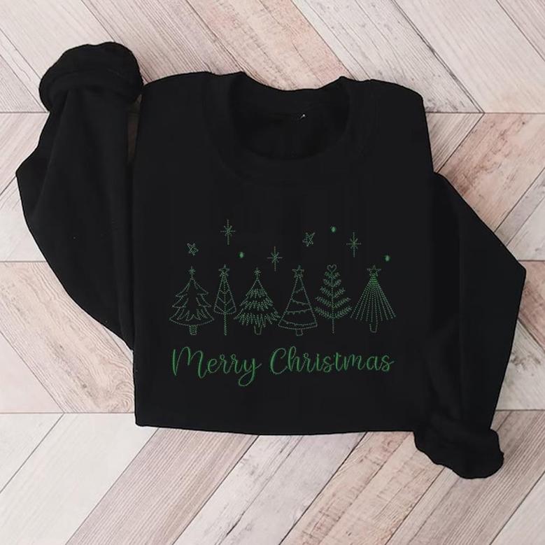 Merry Christmas Tree Machine Embroidery Sweatshirt, Best Gift For Christmas