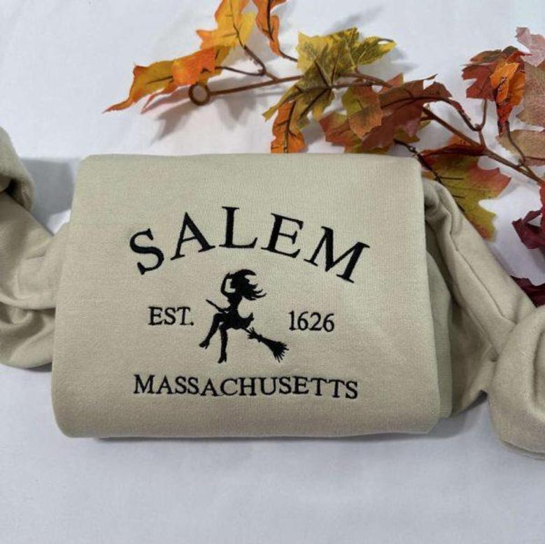Salem Massachusetts Embroidered Sweatshirt Crewneck Sweatshirt Gift For Family