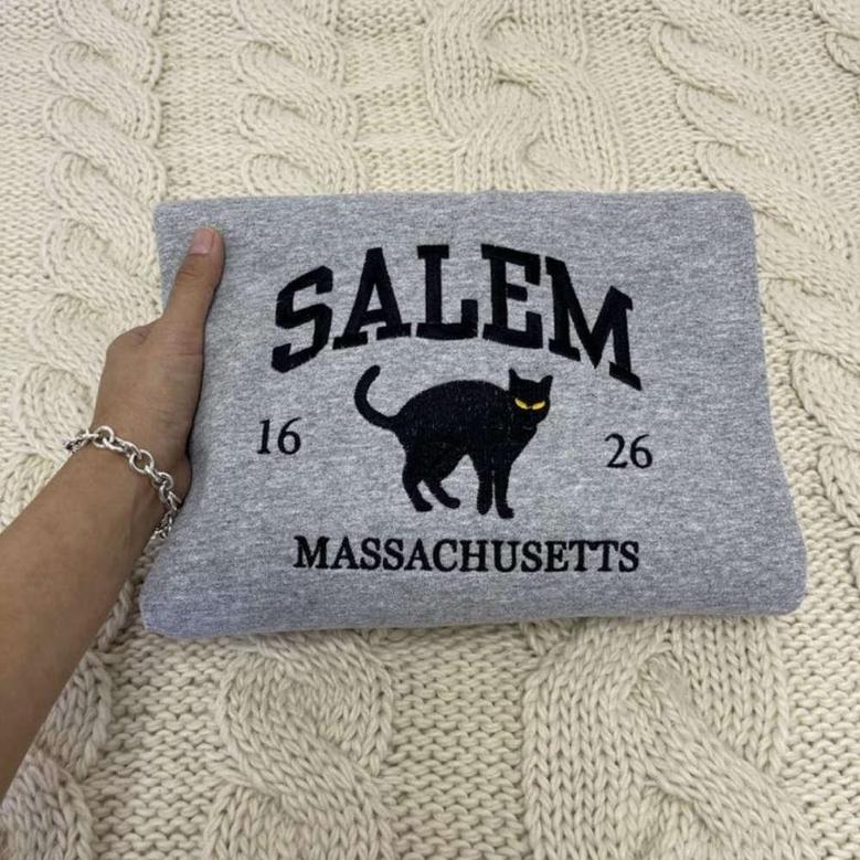Salem Massachusetts Embroidered Sweatshirt Crewneck Sweatshirt Gift For Pet Lover