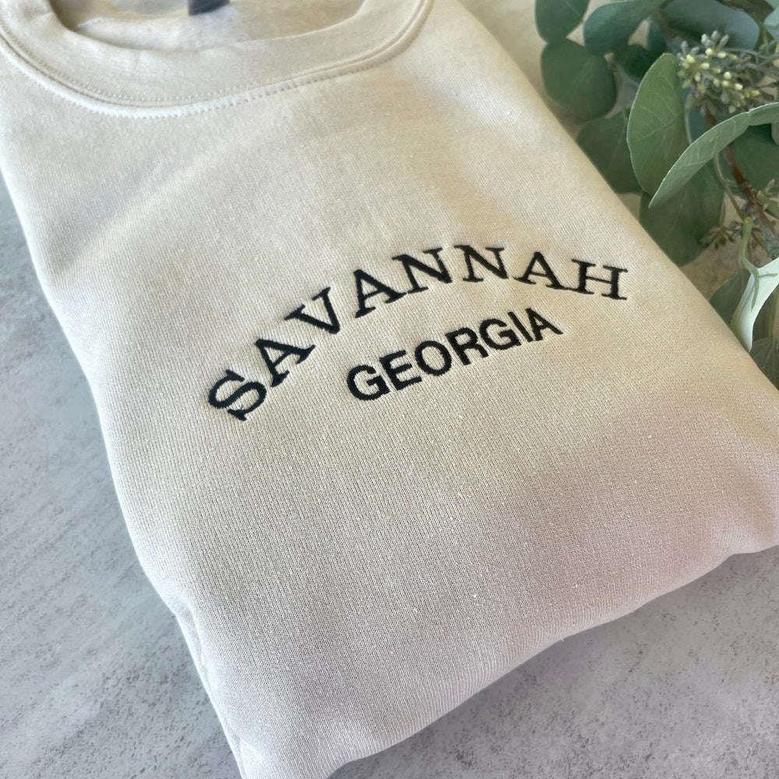 Savannah Georgia Embroidered Sweatshirt Crewneck Sweatshirt Gift For Family