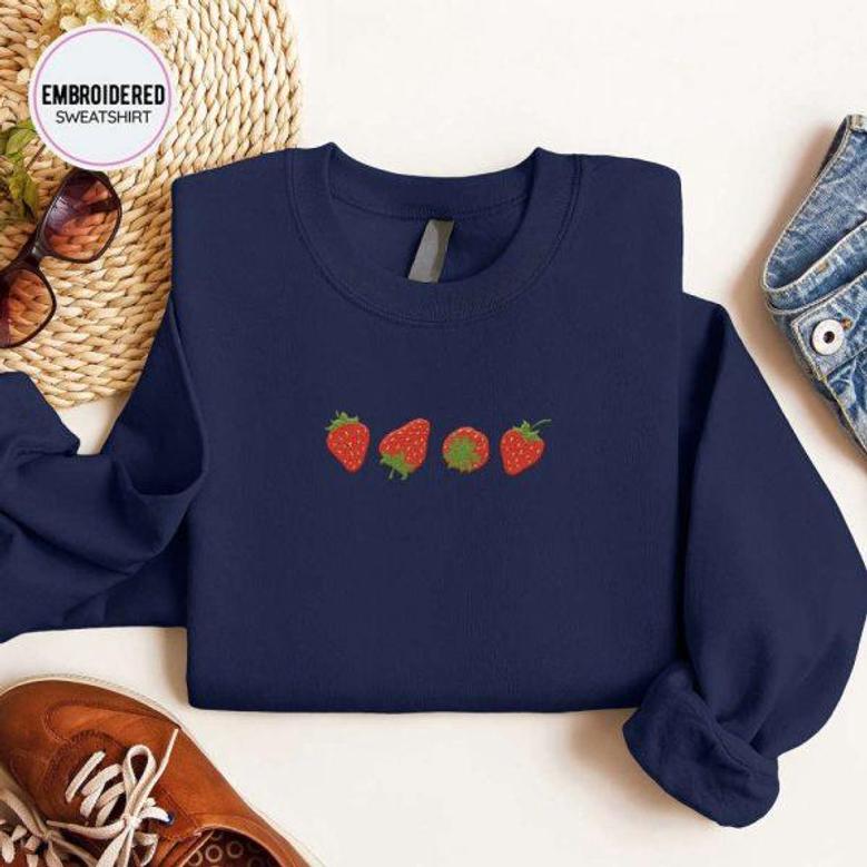 Strawberries Embroidered Sweatshirt Crewneck Sweatshirt For Women And Women