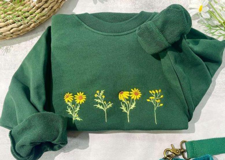 Sunflower Embroidered Sweatshirt Crewneck Sweatshirt For Men Women