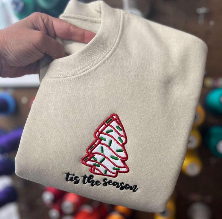 Tis The Season Christmas Cake Glitter Embroidered Sweatshirt, Gift For Christmas