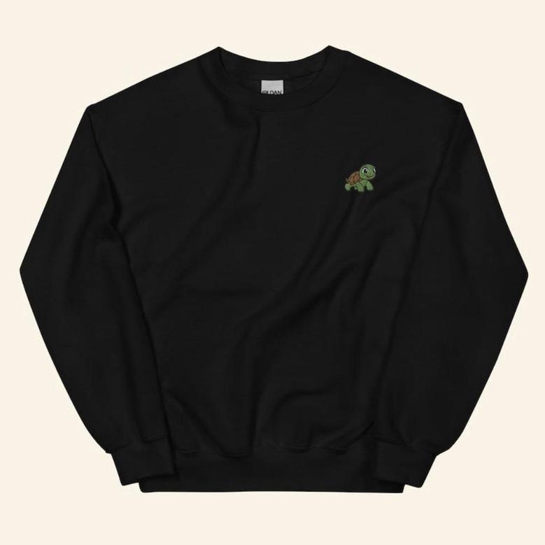 Turtle Embroidered Sweatshirt Crewneck Sweatshirt Gift For Family