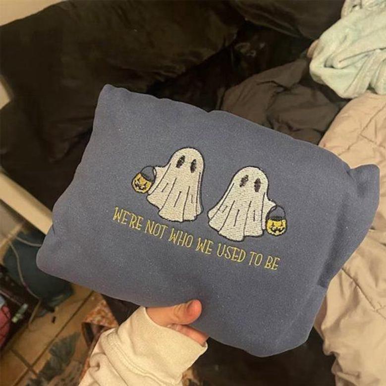 Two Ghosts Embroidered Sweatshirt Crewneck Sweatshirt For Women And Men
