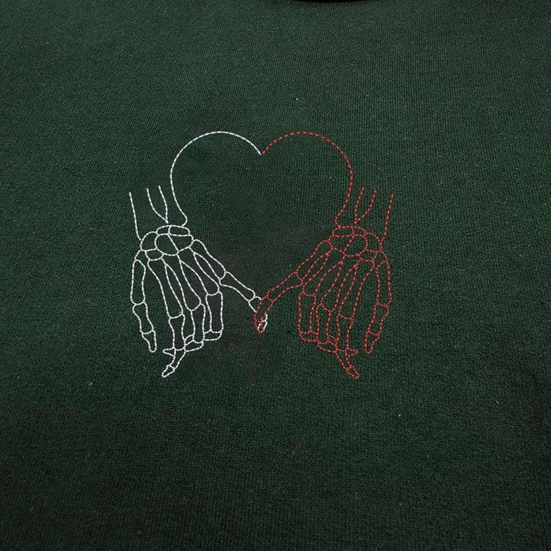 Two Skeleton Hands Embroidered Sweatshirt Crewneck Sweatshirt For Men And Women