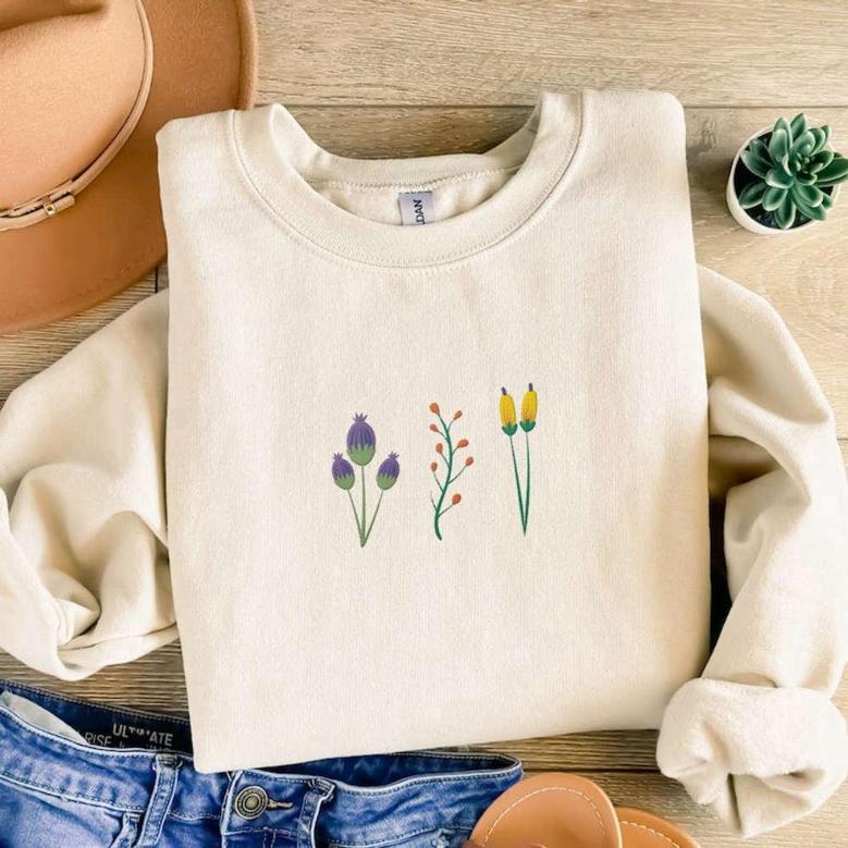 Wild Flowers Embroidered Sweatshirt Crewneck Sweatshirt For Family