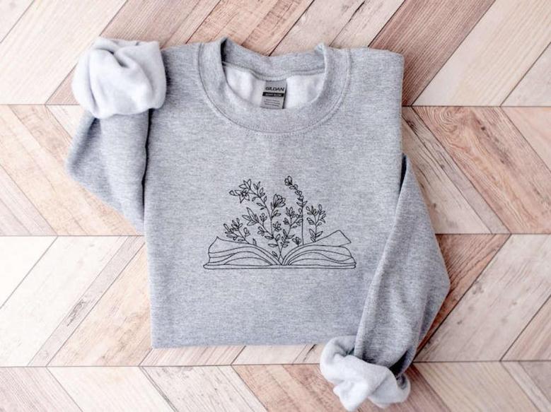 Wildflower Book Embroidered Sweatshirt Crewneck Sweatshirt For Family