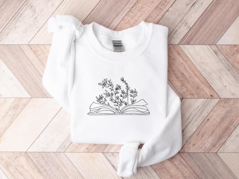 Wildflower Book Embroidered Sweatshirt Crewneck Sweatshirt For Family