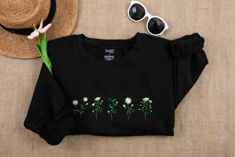 Wildflowers Crewneck Sweatshirt Embroidered, Floral Embroidered Sweatshirt For Mama