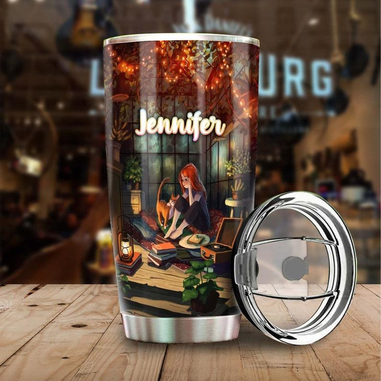 A Girl Who Really Loved Books And Cats Personalized Tumbler Cat Tumblerbook Lover Gift Reading Tumbler Bookworm Gift Gift For Her