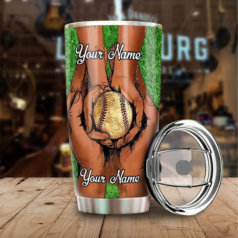 Baseball Dad Hands Thanks For Teaching Me To Catch Personalized Tumblerbirthday Christmas Gift Father'S Day Gift For Baseball Dad From Son