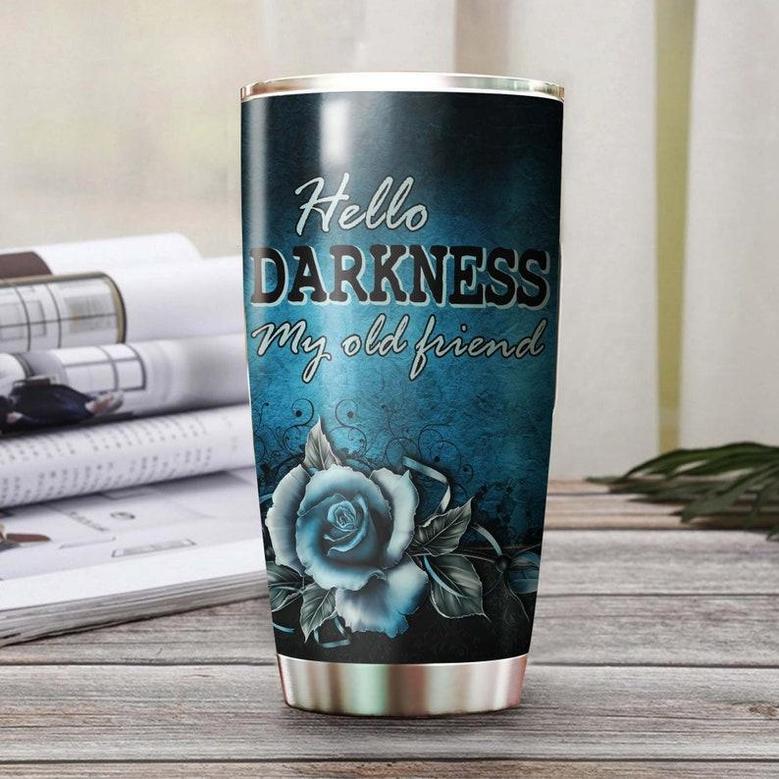 Black Cat Hello Darkness My Old Friend Blue Roses Cat Personalized Tumblerfancy Cat Tumbler Gift For Cat Mom Cat Dad Gift For Cat Lover