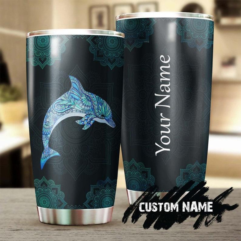Gift For Her Gift Dolphin Lover, Blue Dolphin Mandala Personalized Tumbler, dolphin Stainless Steel 20oz Tumbler, meaningful Christmas Gift Birthday