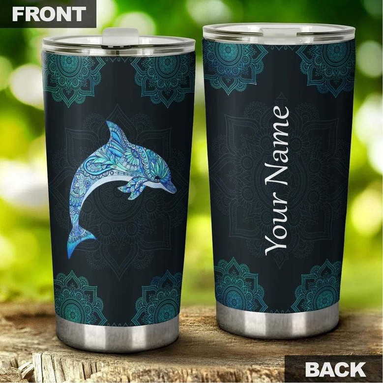Gift For Her Gift Dolphin Lover, Blue Dolphin Mandala Personalized Tumbler, dolphin Stainless Steel 20oz Tumbler, meaningful Christmas Gift Birthday