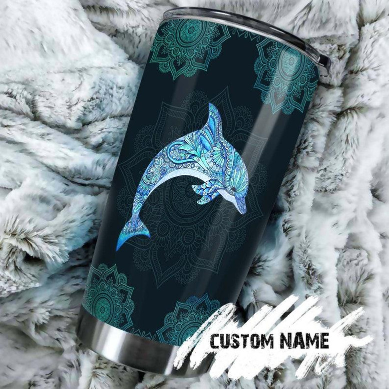 Gift For Her Gift Dolphin Lover, Blue Dolphin Mandala Personalized Tumbler, dolphin Stainless Steel 20oz Tumbler, meaningful Christmas Gift Birthday