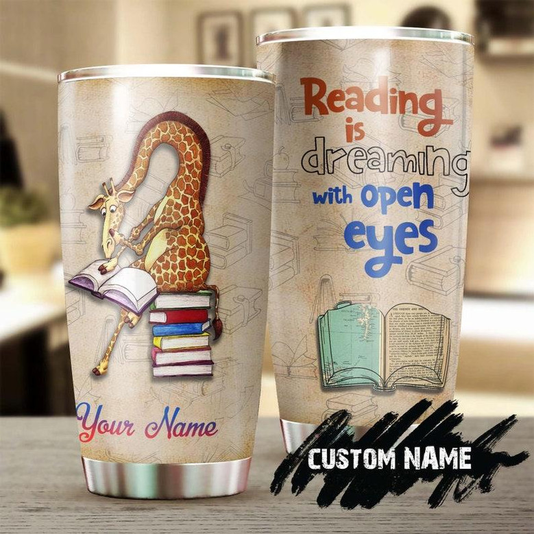 Book Giraffe Dreaming Personalized Tumbler Reading Tumbler Book Lover Gift Bookaholic Tumbler Bookworm Gift Gift For Her Gift For Him