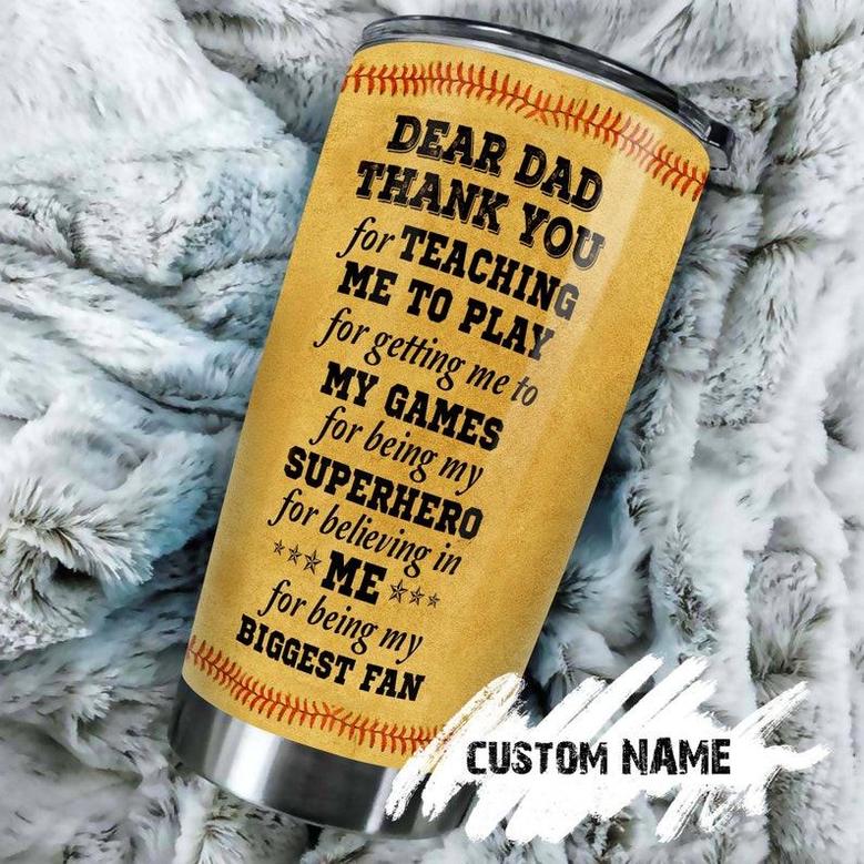 Gift For Softball Dad From Daughter, Biggest Fan Personalized 20oz Tumbler, Stepdad Father In Law Uncle Grandpa Husband Brother, Birthday Christmas Father's Day Gift,