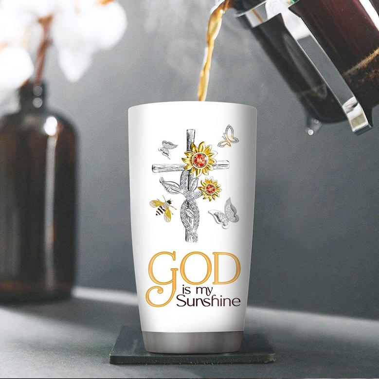 God Is My Sunshine Classic Personalized Sunflower And Cross Stainless Steel Tumbler