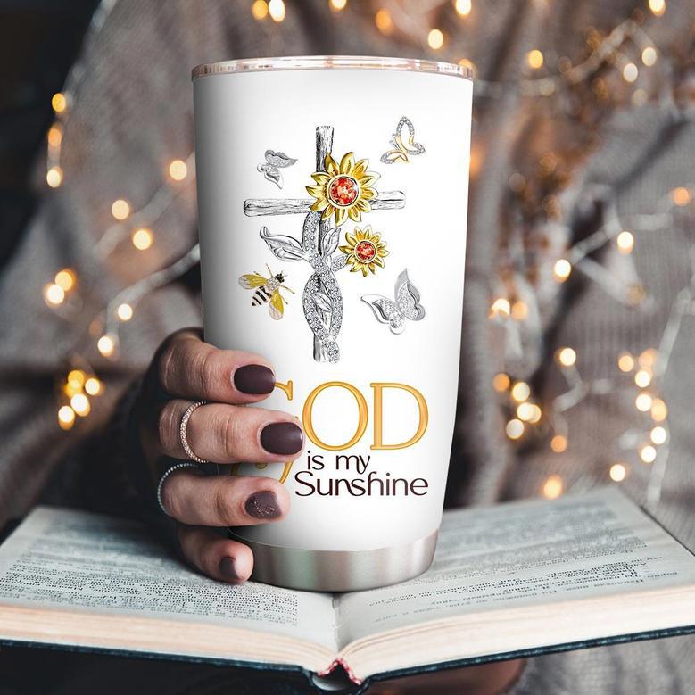 God Is My Sunshine Classic Personalized Sunflower And Cross Stainless Steel Tumbler